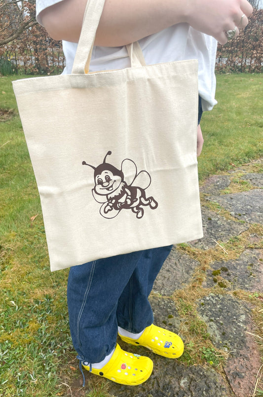 Hvid bomulds mulepose med bi