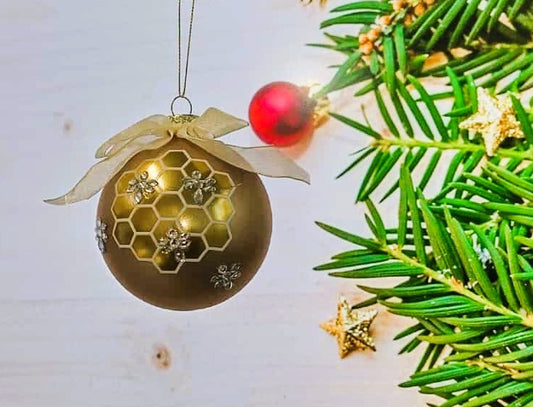 Dekorativ julekugle i rosaguld med stofsløjfe®