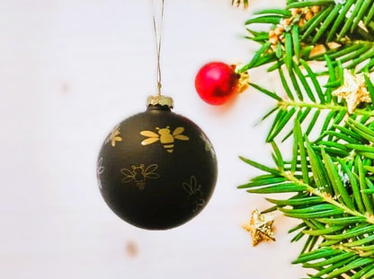 Dekorativ julekugle sort med gyldne bier®